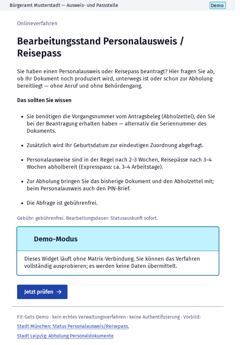 Screenshot 1 of Bearbeitungsstand Personalausweis / Reisepass
