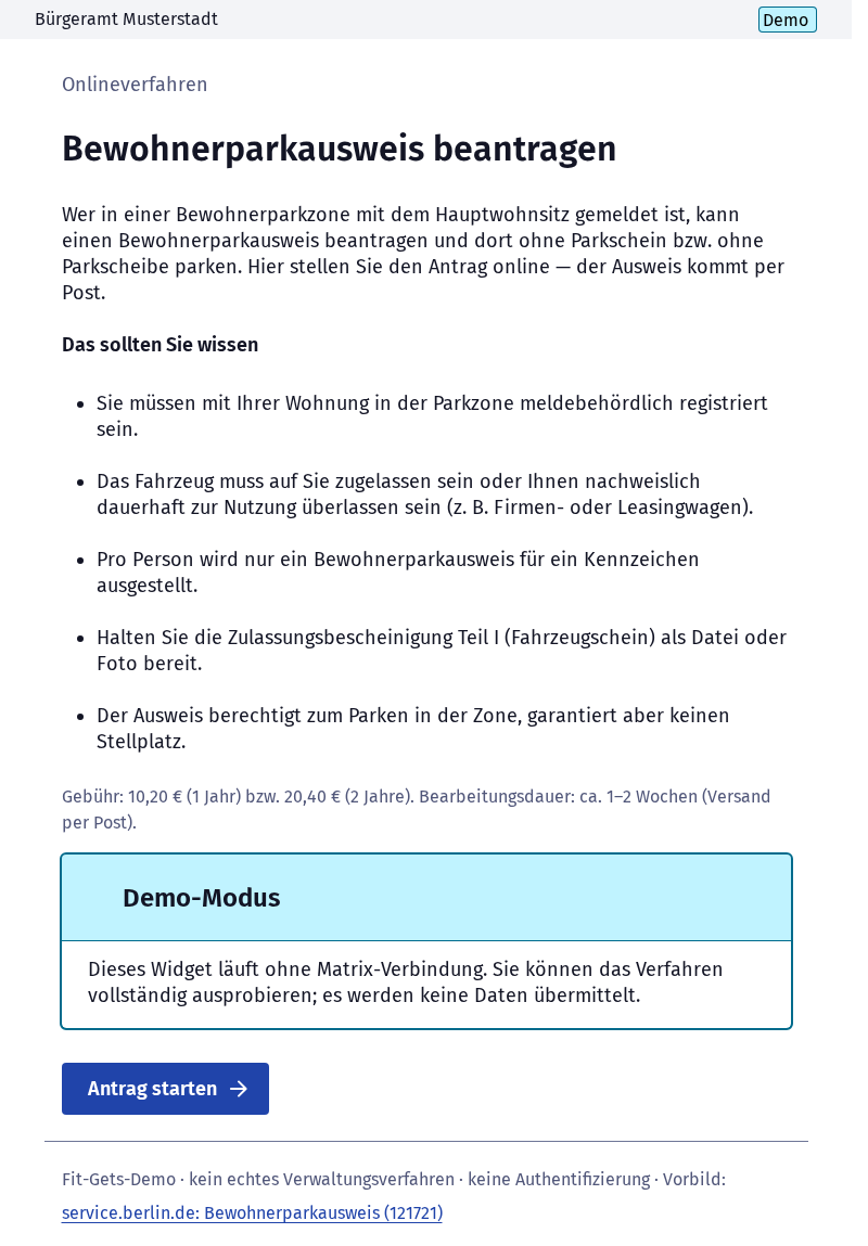 Screenshot 1 of Bewohnerparkausweis beantragen