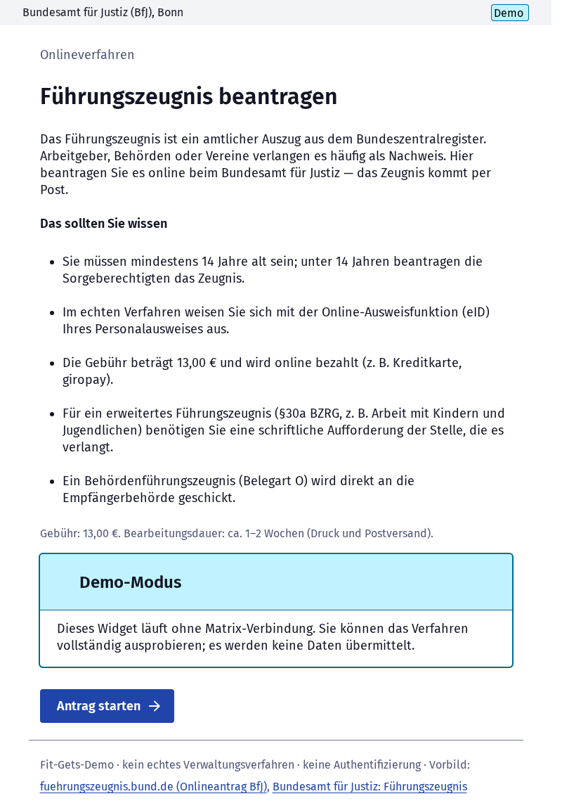 Screenshot 1 of Führungszeugnis beantragen