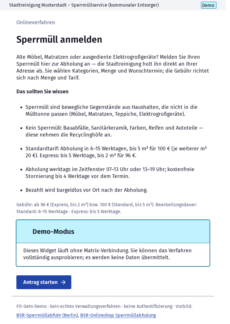 Screenshot 1 of Sperrmüll anmelden