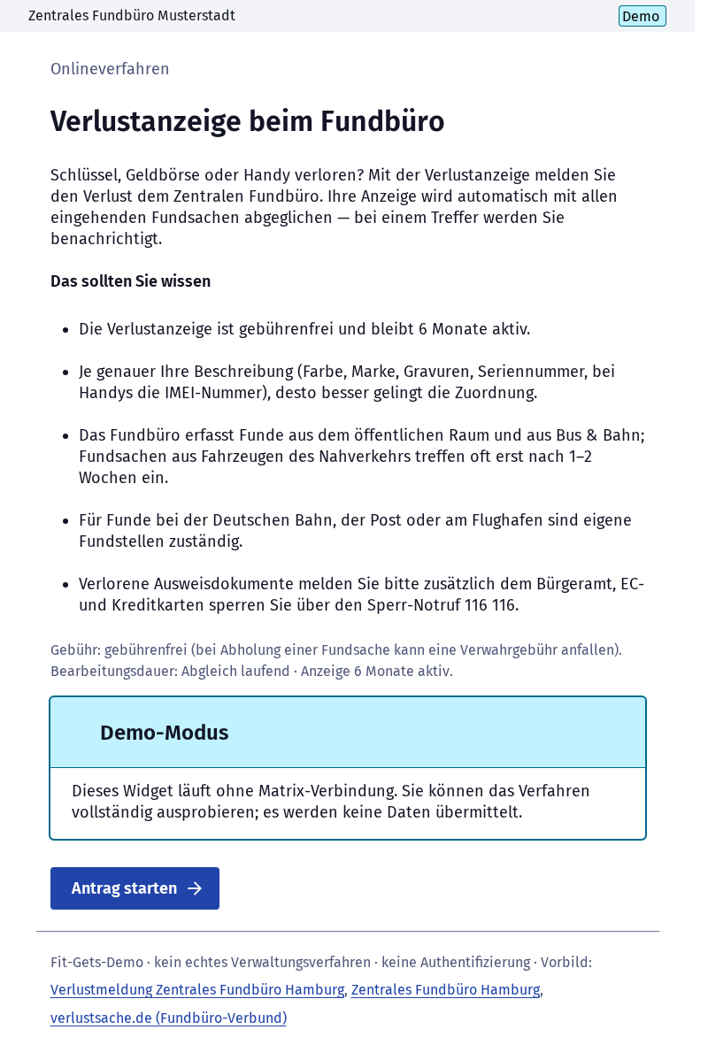 Screenshot 1 of Verlustanzeige beim Fundbüro