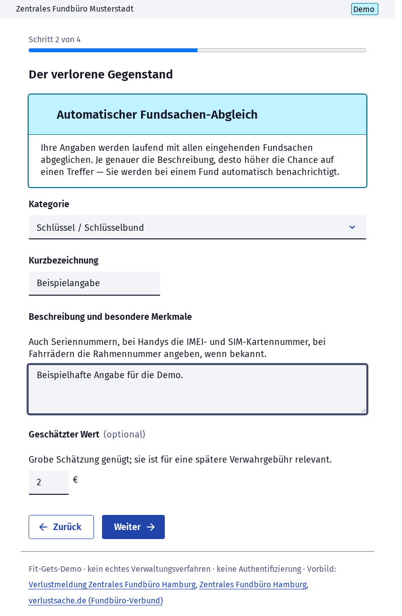 Screenshot 3 of Verlustanzeige beim Fundbüro