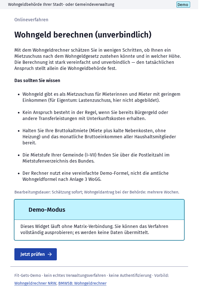 Screenshot 1 of Wohngeld berechnen (unverbindlich)
