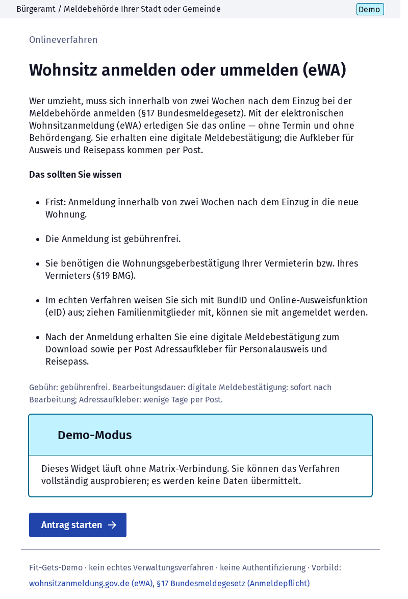 Screenshot 1 of Wohnsitz anmelden oder ummelden (eWA)